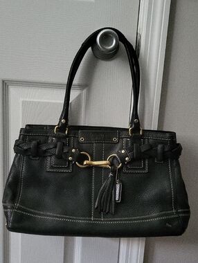 Coach Black Leather Braided Shoulder Bag